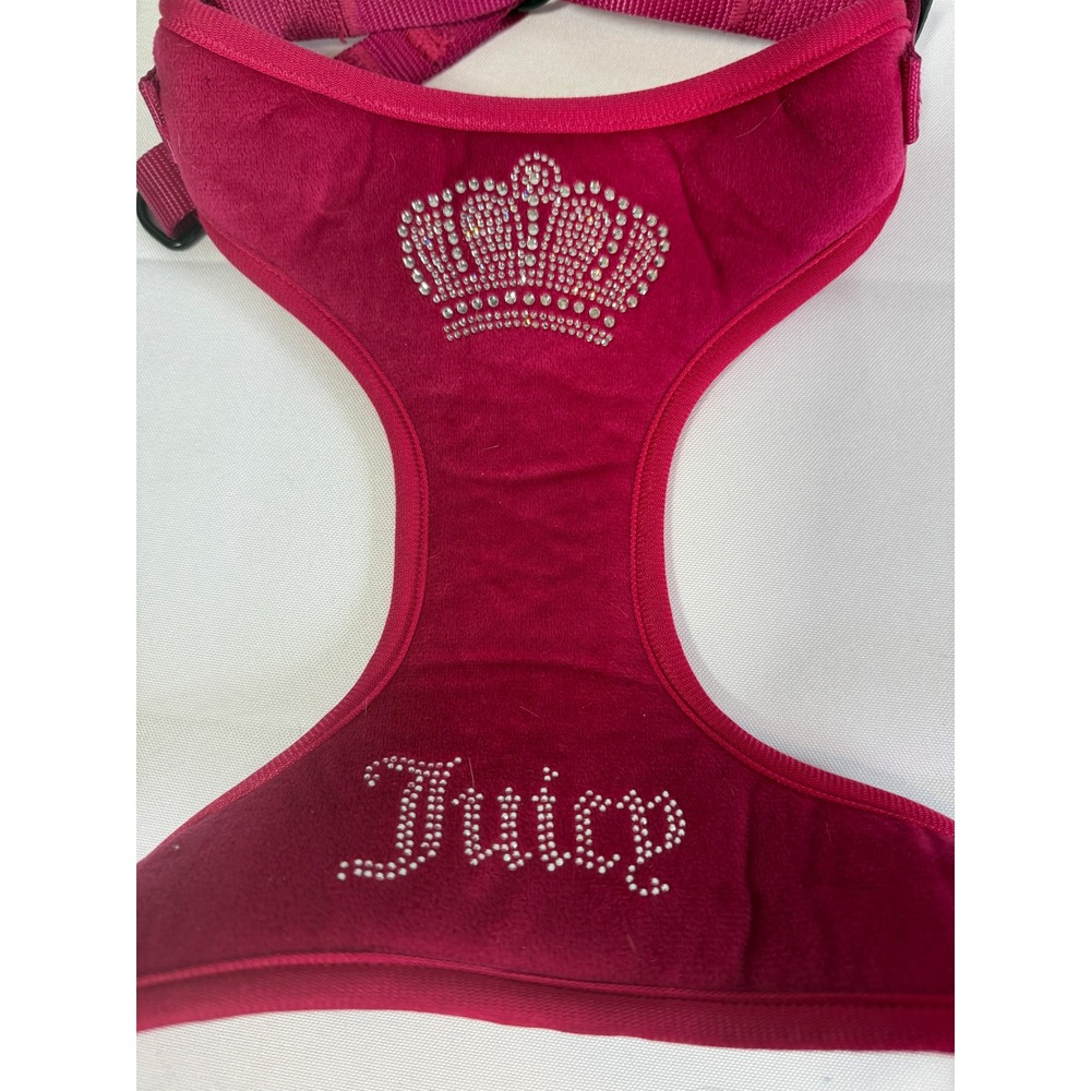 Juicy Couture Pet Dog Harness Small Pink Velour Rhinestone Crown Logo Luxury Dog